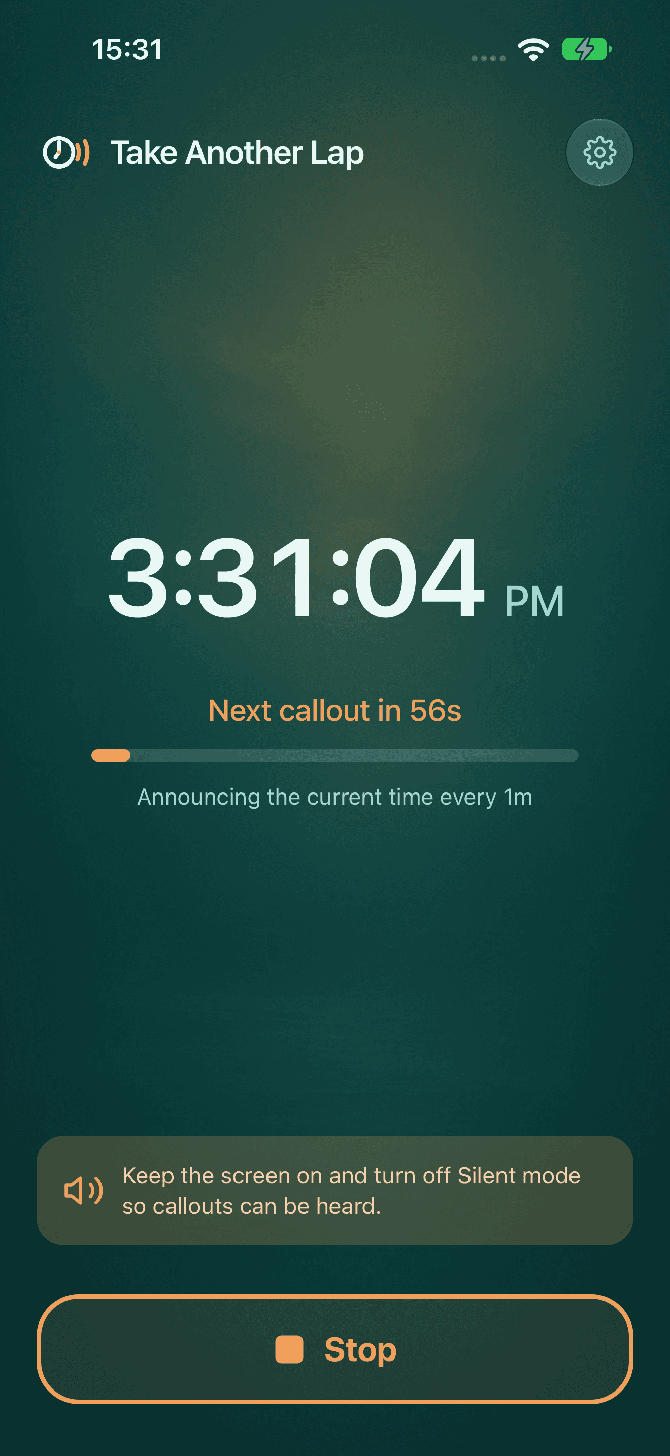 Actual Take Another Lap running session with next announcement countdown